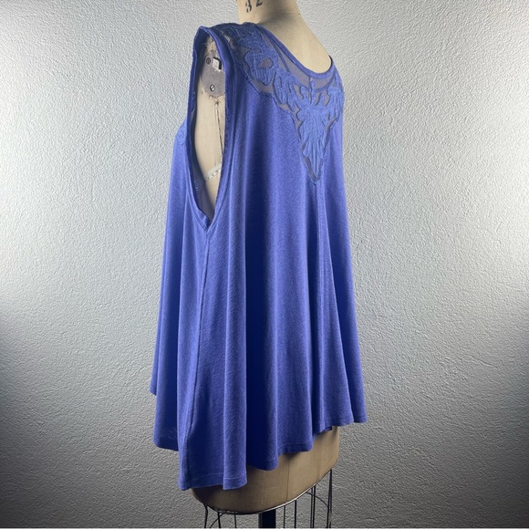 Free People l M Purple Heathered Floral Embroidery Mesh Boho Festival Swing Tank - Picture 5 of 14